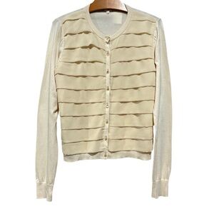 NWT J. Crew Factory Cotton Cardigan Sweater Large Ruffle Front Cream Off White